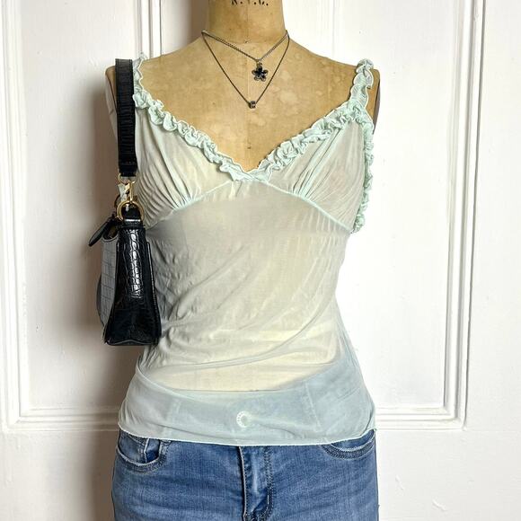 Mint green sheer cami with ruffled straps and sweetheart neckline Shabbychic - Picture 1 of 5